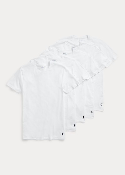 Playeras Polo Ralph Lauren Hombre Blancos / Azul Marino - Classic Wicking Crew 5-Pack - VBNEA9467